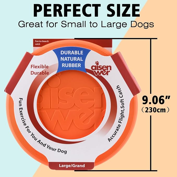 Dog Flying Disc - Durable Rubber Dog Toy for Fetch - Interactive Lightweight Flyer Dog Toys for Outdoor Playtime - Safer Disc for Healthy Activity - for Medium/Large Dogs