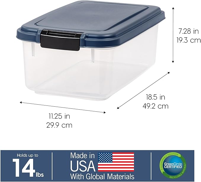 IRIS USA Airtight Dog Food Storage Container, Up to 14 lbs, Dog Cat Bird and Other Pet Food Treats Storage Bin, Dog Cat Wet Food Cans, Keep Fresh, BPA Free, Stackable, Navy