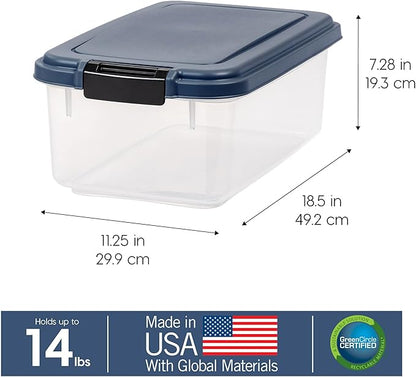 IRIS USA Airtight Dog Food Storage Container, Up to 14 lbs, Dog Cat Bird and Other Pet Food Treats Storage Bin, Dog Cat Wet Food Cans, Keep Fresh, BPA Free, Stackable, Navy