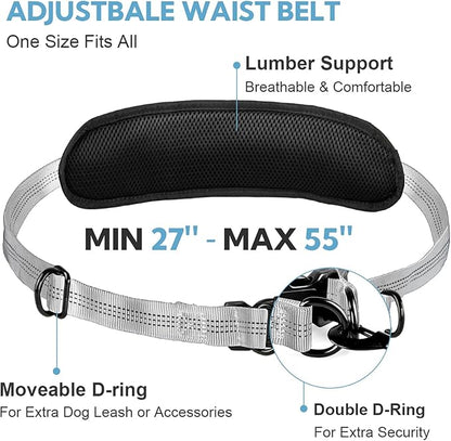 Hands Free Dog Leash, Waist Leash for Dog Walking,Running, Adjustable Waist Belt with Double Padded Handles, No Pull, Grey