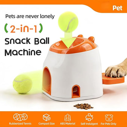 2-in-1 Dog Tennis Ball Launcher & Treat Dispenser, Interactive Spring-Loaded Fetch Toy with Snack Storage, Mental Stimulation & Exercise Toy for Small to Medium Dogs (Durable Tennis Ball Included) ﻿
