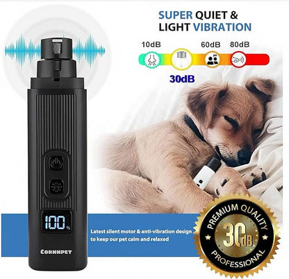Electric Dog Nail Grinder with 2 Level LED Lights, 2 Speed Super Quiet and Low Vibration Rechargeable Pet Nail Grinder for Small Dogs and Cats - Black