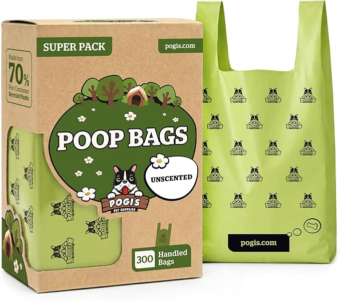 Pogi's 300 Unscented Dog Poop Bags with Handles - Earth-Friendly, Leak-Proof, Ultra Thick, 4+ Month Supply