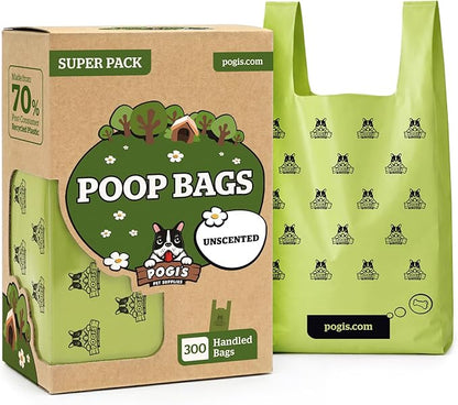 Pogi's 300 Unscented Dog Poop Bags with Handles - Earth-Friendly, Leak-Proof, Ultra Thick, 4+ Month Supply