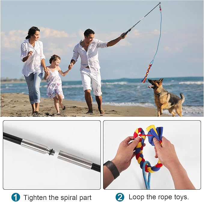 Flirt Pole for Dogs Interactive Dog Toys, Dog Flirt Pole with Removable Traction Rope and Cotton Rope Lure for Large Medium Small Dogs, Indoor Outdoor Chase Training Exercise (35 inch)