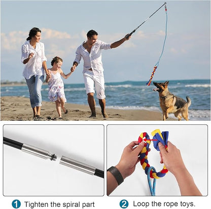 Flirt Pole for Dogs Interactive Dog Toys, Dog Flirt Pole with Removable Traction Rope and Cotton Rope Lure for Large Medium Small Dogs, Indoor Outdoor Chase Training Exercise (35 inch)