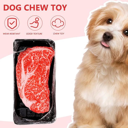 balacoo Realistic Steak Dog Chew Toy with Squeaky Sound Soft Oxford Cloth Interactive Pet Toy for Teeth Grinding and Chewing 7 Inch Durable Puppy Plaything