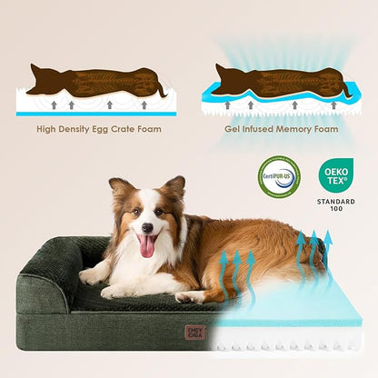 EHEYCIGA Large Dog Bed Memory Foam for Crate, Orthopedic Dog Bed Large Size Dogs with Washable Removable Cover, Waterproof Pet Sofa Couch with Nonskid Bottom, 35x22x6, Dark Green