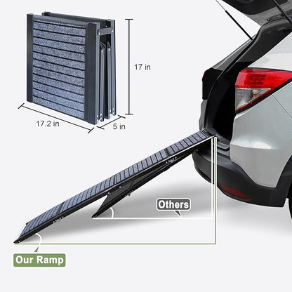 63" Long Dog Ramp for Car, Foldable Dog Ramps for Large Pet, Portable Dogs Ramp for Truck, 17" Wide Pet Car with Non-Slip Rug Surface, Pet Ramp for Large Dogs Up to 200LBS for Car, SUV & Truck-L