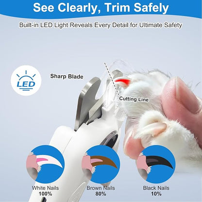 2-in-1 Dog Nail Clippers and Grinder, Electric Dog Nail Trimmer for Large Medium Small Dogs & Cats with 3 Speeds, USB Rechargeable, Quick Sensor, Splash Guard & LED Lights, Safe & Painless (White)
