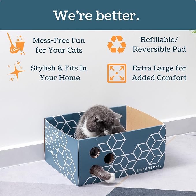 Cardboard Cat Scratcher, No-Mess Cat Scratcher Box with Refillable Double-Sided Cat Scratcher Pad for Indoor Cats
