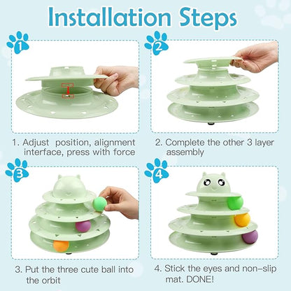 UPSKY 20 PCS Cat Toys - 3-Level Turntable Roller with Balls for Indoor Cats, Kitten Set with Teaser, Mice, Spring, and Various Ball Toys