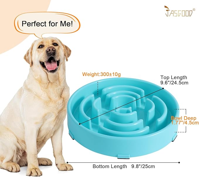 JASGOOD Sky Blue Large Slow Feeder Dog Puzzle Bowl - Slower Feeder, Anti-Choking, Interactive, Bloat Stop, Pet Slow Eating (Pack of 2)
