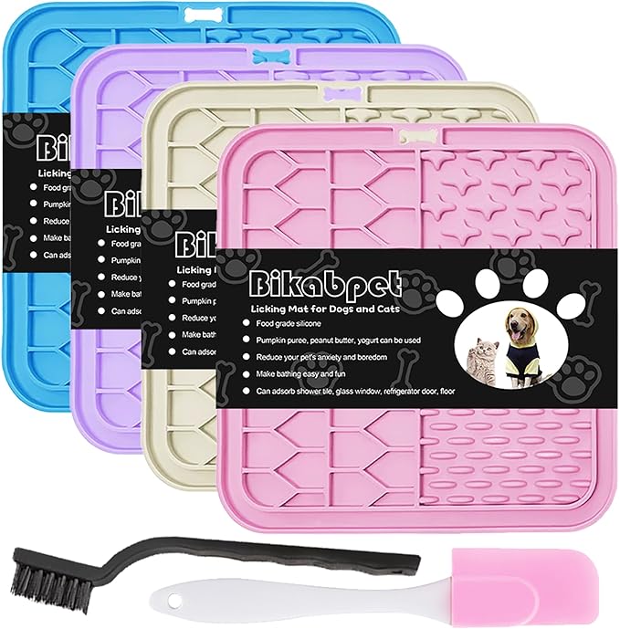 Lick Mat for Dogs and Cats，Cat Licking Pad with Suction Cups for Dog Anxiety Relief，Dog Peanut Butter Lick Pads for Dogs Perfect for Bathing Grooming,Slow Feeders for Dogs and Cats,4Pack