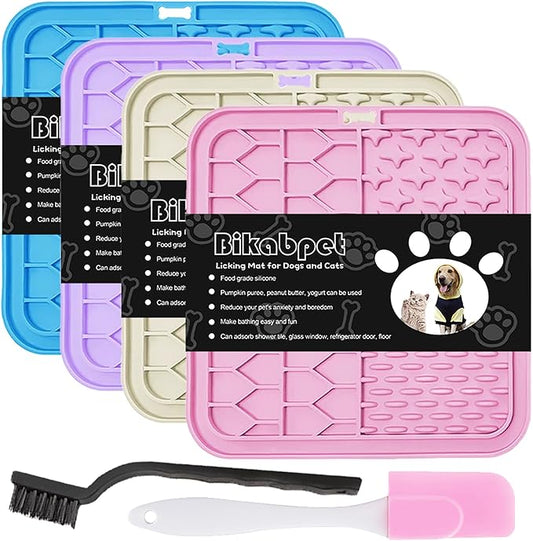 Lick Mat for Dogs and Cats，Cat Licking Pad with Suction Cups for Dog Anxiety Relief，Dog Peanut Butter Lick Pads for Dogs Perfect for Bathing Grooming,Slow Feeders for Dogs and Cats,4Pack