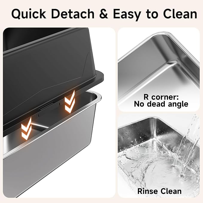 2 Pack XL Stainless Steel Litter Box with High Sides Shield for Multi Cat, Extra Large Tall Wall Open Top Deep Metal Pan for Big Cats, Anti-Leak Non-Stick Odor Control, 2 Scoops Included, Black