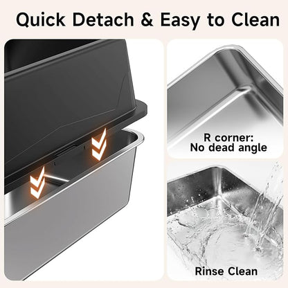 2 Pack XL Stainless Steel Litter Box with High Sides Shield for Multi Cat, Extra Large Tall Wall Open Top Deep Metal Pan for Big Cats, Anti-Leak Non-Stick Odor Control, 2 Scoops Included, Black