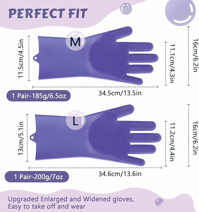 Pecute Pet Grooming Gloves, Large, Heat Resistant, Silicone Bathing and Massaging Gloves with High-Density Teeth and Enhanced Five Finger Design for Dogs and Cats, Purple