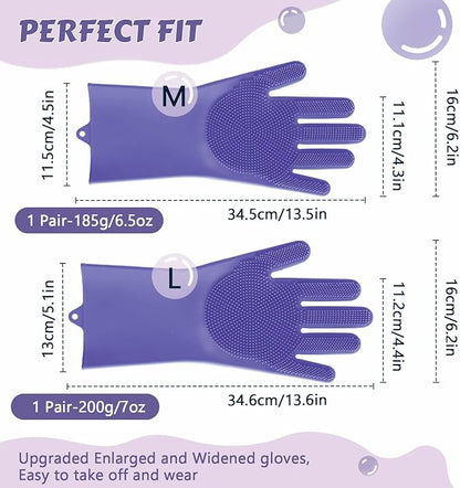 Pecute Pet Grooming Gloves, Large, Heat Resistant, Silicone Bathing and Massaging Gloves with High-Density Teeth and Enhanced Five Finger Design for Dogs and Cats, Purple
