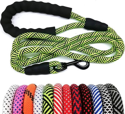 MayPaw Heavy Duty Rope Dog Leash, 3/4/5/6/7/8/10/12/15 FT Nylon Pet Leash, Soft Padded Handle Thick Lead Leashes for Large Medium Dogs (Green Black, 1/2" * 10')