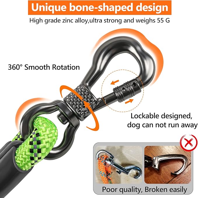 NTR 50FT Dog Long Leash with Swivel Lockable Hook and Comfortable Padded Handle, Dog Training Leash for Walking, Hunting, Camping, Backyard for Small Medium and Large Dogs Green