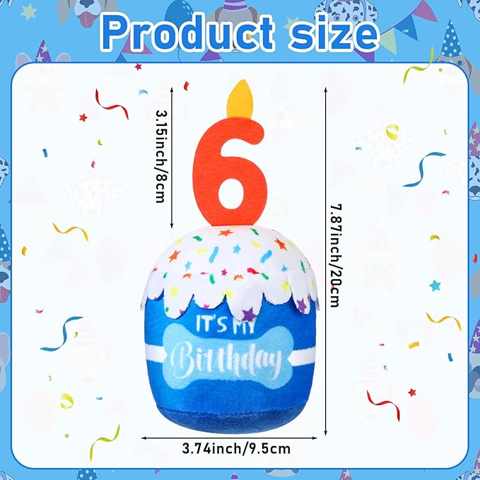 Dog Birthday Cake Toy Accessories for Girl Boy Gifts, Squeaky Plush Toy for Dog Birthday Party Decor Favor for Large, Medium and Small Dogs(6th,Blue)