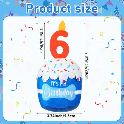 Dog Birthday Cake Toy Accessories for Girl Boy Gifts, Squeaky Plush Toy for Dog Birthday Party Decor Favor for Large, Medium and Small Dogs(6th,Blue)