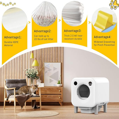 Cat Litter Bags for Automatic Litter Box, Replacement Self-Cleaning Cat Litter Box Liners, Drawstring Trash Bags for Robot, Waste Bag of 24.4×11 Inches（80 Counts/4 Rolls）