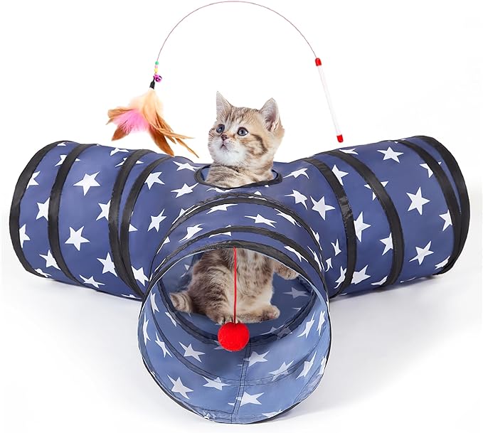 Tempcore Cat Tunnels for Indoor Cats, Collapsible 3 Way Kitty Tunnel Bored Pet Toys with Peek Hole Toy Ball for Puppy, Kitty, Kitten, Rabbit Pentagram