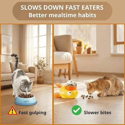 Duckie Cat Feeder, Duck Cat Treat Dispenser, Duck Shape Slow Feeder for Fast Eaters Eenrichment Toys, Reduces Bloating Anti Gulpings, Keeps Indoor Cats Busy—Less Boredom, Less Mischief (A-2)