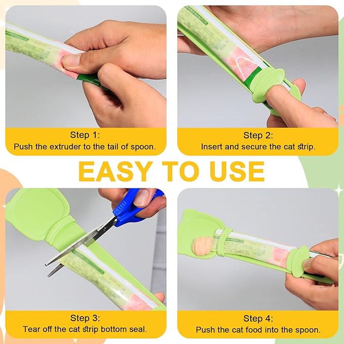 Cat Treat Spoon Squeeze, Sliding Kitten Strip Feeder Suitable for Puree and Delectables Bisque Lickable Wet Cat Treats, 2Pcs Pet Food Dispenser for Puppies Small Pets