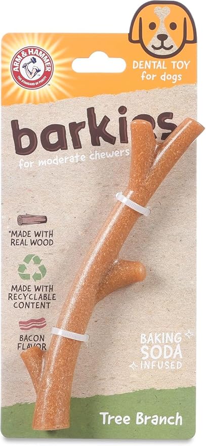 Arm & Hammer for Pets Barkies Tree Branch Compressed Wood Collection, 8 Inch Bacon Flavored Wood Blend Chew Toy for Dogs - Faux Stick, Splinter-Free, Alternative to Chewing Sticks - 2 Pack
