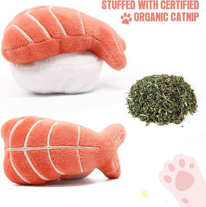 CiyvoLyeen 6 Pack Sushi Cat Toys with Catnip Sushi Roll Pillow Kitten Chew Bite Supplies Boredom Relief Fluffy Kitty Teeth Cleaning Chewing Cat Lovers Interactive Plush