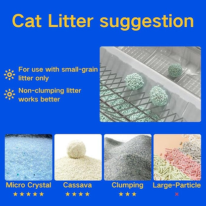 Semi-Automatic Self Cleaning Cat Litter Box for Large Cats, Pull-Push Easy Clean Litter Box with Lid, Dog Proof, Extra Large, White (Micro Crystal Litter Included)
