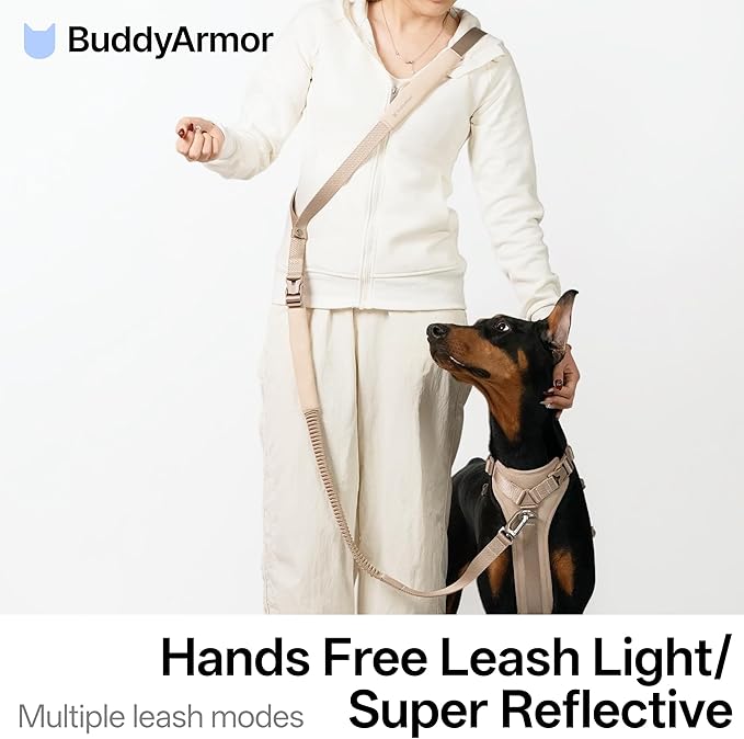 Hands Free Dog Leash Adjustable Versatile Crossbody Waist Dog Leash Reflective Comfortable Padded Handles Shock Absorbing Walking Lead for Small Medium Large Dogs (Light-Olive, M)