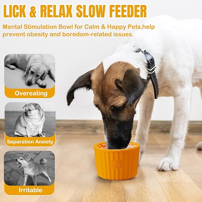 Dog Lick Bowl, Anxiety Relief Dog Licking Mat Freezer Treat Dispenser, Non-Slip Anti-Choking Silicone Slow Feeder Lick Bowl for Small Medium & Large Breed Dogs, BPA Free(Orange,S)
