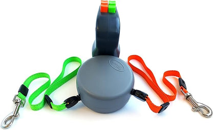 WIGZI - 2025 Enhanced Edition - Dual (2) Dog Retractable Leash, Auto-Untangles, Supports Up To 50lb Dogs, 10ft Distance Each Dog, Color-Coded Control, Reflective Leads, Waterproof, Gray Color