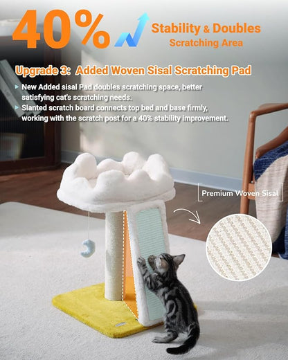 Happi N Pets New Cloud Cat Tree Tower, Cat Scratching Post with Bed, Small Cat Tree, Compact Cat Tower with Scratching Pad & Cloud Soft Perch & Cute Toys, Extra Toy, Bonus Catnip