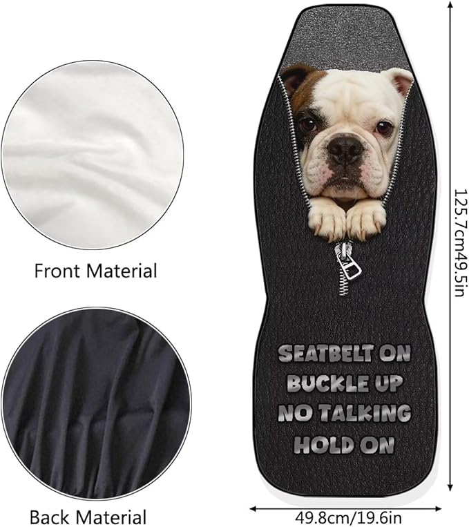Funny Pug Print Car Seat Covers for Front Seats Dog Funny Car Accessories for Women Men Washable and Breathable Car Seat Cover Set of 2 for Trucks SUV Sedans
