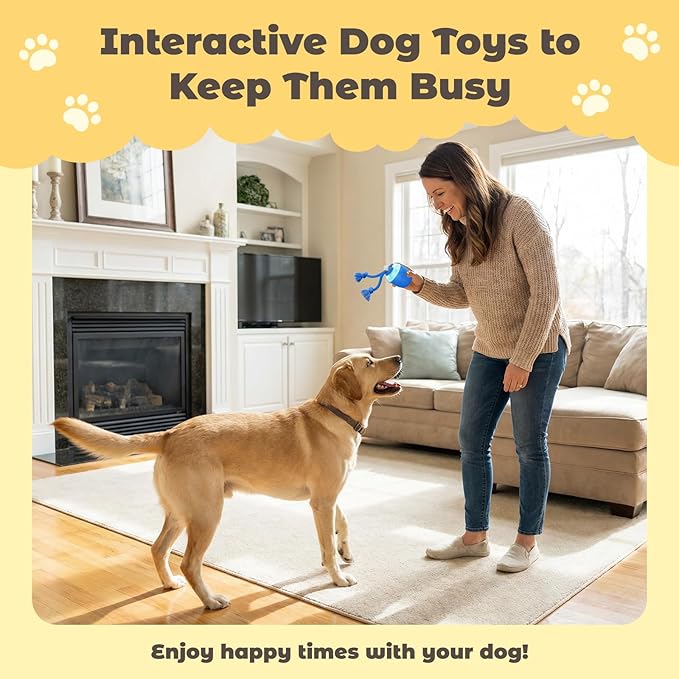 Interactive Dog Toys, Automatic Moving and Rolling Dogs Toy with Rope for Small Medium Large Dogs, Motion-Activated Dog Ball to Keep Them Busy(Blue)
