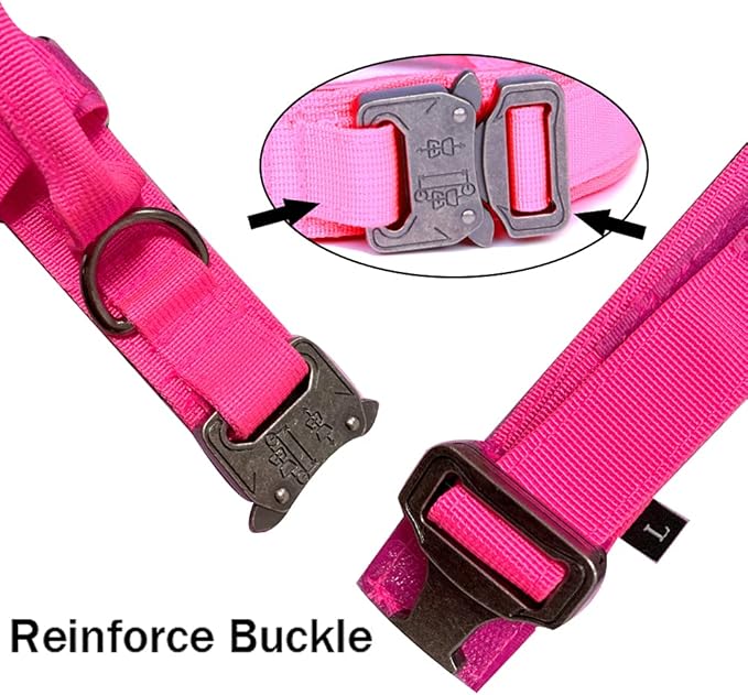 Xqpetlihai Tactical Dog Collar Adjustable Military Nylon Dog Collar with Control Handle and Heavy Duty Metal Buckle for Medium and Large Dogs (Pink,M)