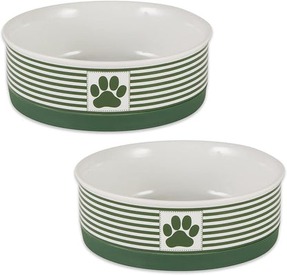 Bone Dry Paw & Patch Ceramic Pet Collection, Medium Set, 6x2, Hunter Green, 2 Piece (5742)