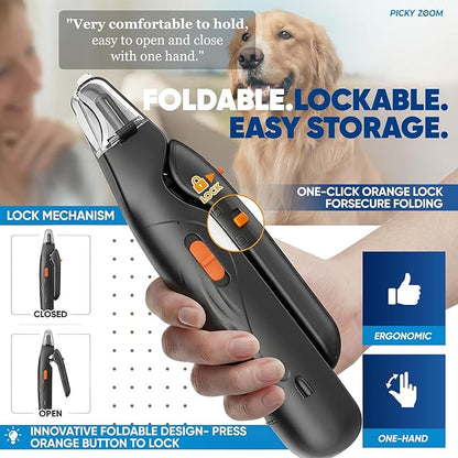 2-in-1 Dog & Cat Nail Clippers and Grinder with Light – Safety Guard to Avoid Overcutting, Sharp Blade, Painless Quiet Pet Nail Claw Trimmers, Professional Grooming Tool for Large Small Pets