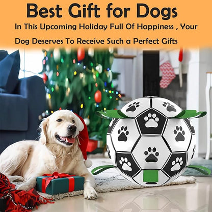Dog Toys Soccer Ball with Straps, Interactive Toys for Tug of War, Puppy Birthday Gifts, Dog Tug Water Toy, Durable Dog Balls for Medium & Large Dogs（5 Inch