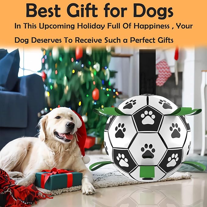 Dog Soccer Ball, Interactive Toys for Tug of War, Puppy Birthday Gifts, Tug Toy, Water Toy, World Cup Durable Balls for Small & Medium Size (6 inch)