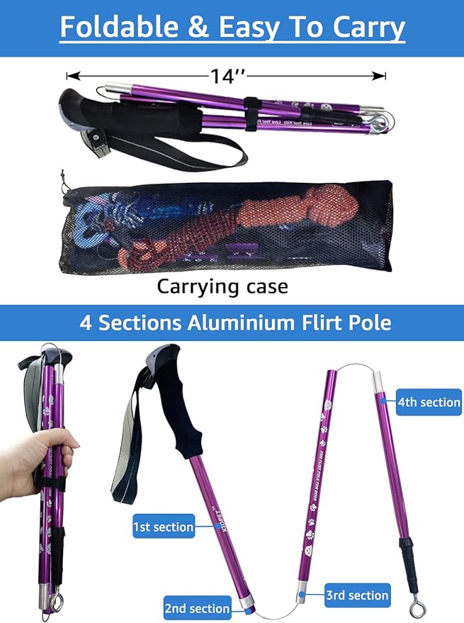 Flirt Pole for Dogs, Interactive Dog Rope Toys, Flirt Pole for Dogs Large Breed Heavy Duty, Medium Small Dogs Teaser Wand Fishing Stick Tug Lure Toy for Outdoor (Upgrade)