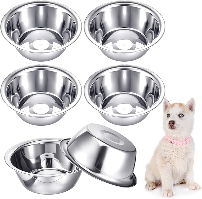 6 Pcs Stainless Steel Dog Bowl 6.5 Inch Metal Dog Bowls Food Water Container Dishwasher Thickened Puppy Food Bowls Safe Metal Plate Pet Bowl for for Small Medium Large Dogs Cats