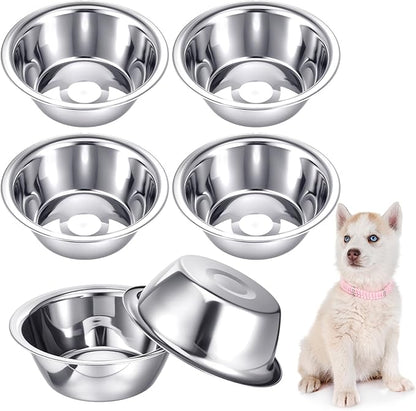 6 Pcs Stainless Steel Dog Bowl 6.5 Inch Metal Dog Bowls Food Water Container Dishwasher Thickened Puppy Food Bowls Safe Metal Plate Pet Bowl for for Small Medium Large Dogs Cats