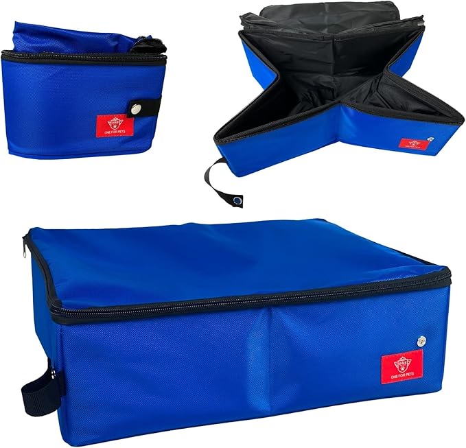 One for Pets Portable 2-in-1 Double Pet Kennel/Shelter, Fabric, Black/Royal Blue 20"x20"x39" - Car Seat-Belt Fixture Included (Litter Box)