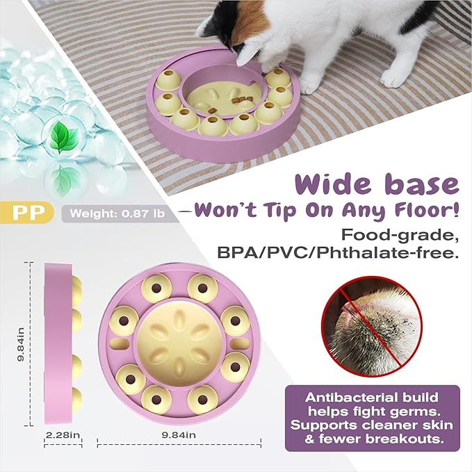 KADTC U.S. Brand & Design,Cat Puzzle Toy for Indoor Cats Treat Puzzles,Food Slow Feeder,Kitten Enrichment Toys Kitty Mental Stimulation Bowl Brain-Teasing Pink Toy
